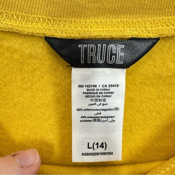 Truce Girls Mustard Yellow Embellished Stretch Cotton Cropped Sweatshirt Size 14 - Picture 2 of 4